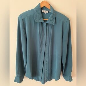 Vantage Teal Blouse with Embroidered Detail